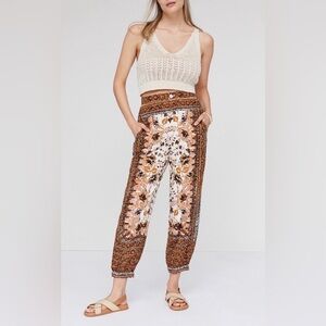Anthropologie Boho Floral Print Linen Blend Jogger Pants Size 6